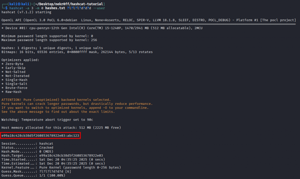 Cracking MD5 hash with mask attack knowing the pattern