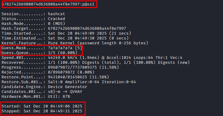Cracked hash with --increment in hashcat